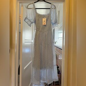 Baby blue, floral, chiffon maxi dress. Brand new with tags and in bag.